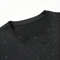 T-shirt Homme Noir Oversize Personnalisé de Qualité Supérieure avec Motif Étoile en Strass, Manches Courtes, Col Rond, Style Urbain, Coupe Jersey