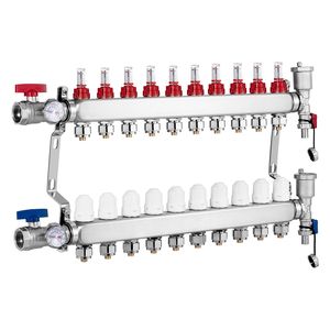 Collettore di Distribuzione a 10 Vie per Riscaldamento Radiante con Tubi PEX da 1/2 Pollice in Acciaio Inossidabile per Sistemi HVAC a Pavimento - Product Image 1