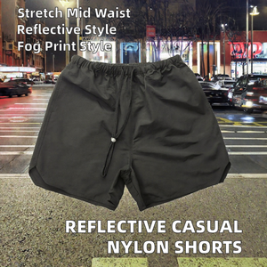 Men's Casual Reflective Woven <b>Nylon</b> <b>Shorts</b> Mid Waist Elastic Drawstring Quick Dry Summer Beach Swim <b>Shorts</b> - Product Image 2