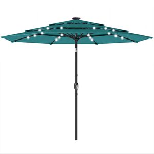 Ombrellone da Patio a 3 Livelli, Raggio 2,5m, Colore Teal, con Luci LED Solari e Manovella Inclinabile per Uso in Cortile - Product Image 1
