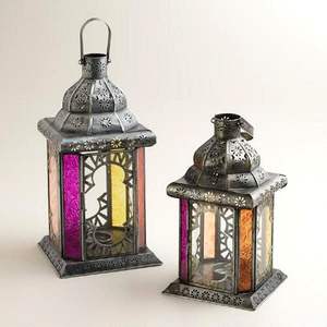 Farol Marroquí de Latón con Panel de Vidrio, Faroles Modernos Hechos a Mano con Vidrio Morado, Decoración de Jardín, Faroles Colgantes Decorativos - Product Image 2