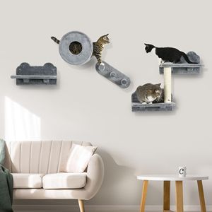 Set di 4 Pezzi Classico per Gatti in Legno Massello Grigio per Arrampicarsi, Riposare e Giocare - Product Image 2