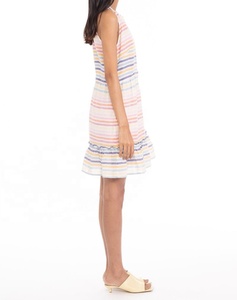 Robe mini en mousseline de soie rayée couleur bonbon, style halter, coupe trapèze, sans manches, respirante, décontractée, pour femme, avec volants - Product Image 3