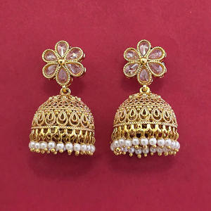 Jhumki de luxe de haute qualité, design antique, plaqué or 233090 - Product Image 5