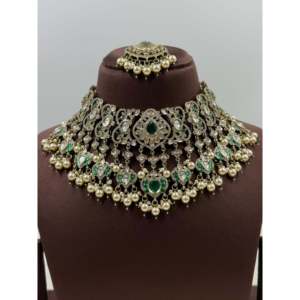 Indian Ethnic Prapti Premium Moissanite Victorian Gold Plated Choker & Earring Set - Product Image 2