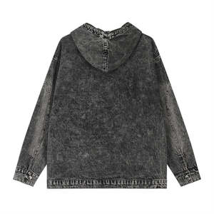 Veste en jean délavé pour homme avec capuche à motif de dessin animé, fermeture éclair quart de tour, 100 % coton, vêtement d'extérieur décontracté pour l'automne. - Product Image 4