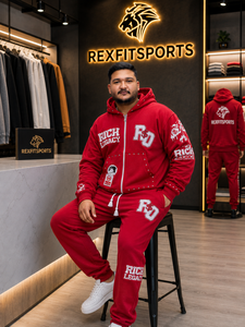 Men's <b>Red</b> Zip Up Hoodie Tracksuit Set Custom Streetwear Oversized Sweat <b>Suit</b> Rhinestone Graphic Jogger Pants Wholesale - Product Image 5