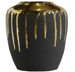 Grand vase en marbre noir et métal avec élégantes veines dorées pour une table sophistiquée. Disponible à prix de gros. - Product Image 1
