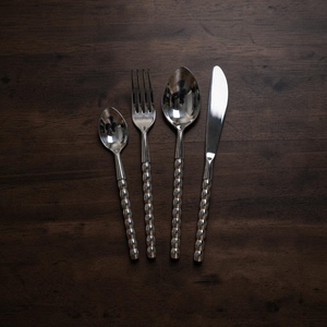 Minimalist Metal Cutlery Set <b>Mirror</b> Finish Long Handle Silver Plated Dishwasher Safe Wedding Dinnerware - Product Image 4