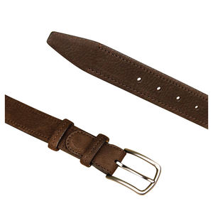 Ceinture formelle en cuir véritable marron uni en cuir de vachette avec boucle ardillon rectangulaire argentée durable pour homme - Product Image 4