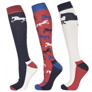 Women's <b>Knee</b> <b>High</b> Riding <b>Socks</b> With Horse Pattern Navy Red White Blue Equestrian <b>Socks</b> Regular Fit - Product Image 1