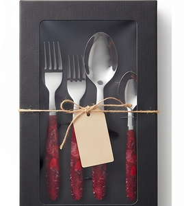 Ensemble de couverts élégants en acier inoxydable avec poignée florale rouge, finition miroir, compatibles lave-vaisselle, pour les tables de mariage - Product Image 6
