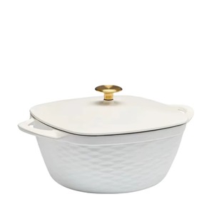 Casserole ronde en fonte émaillée avec couvercle et poignées en acier inoxydable, design moderne et durable pour cuisinière à gaz et à induction - Product Image 3