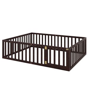 Letto a pavimento in legno per bambini, misura Queen, in noce con recinzione e porta - WF289663AAL - Product Image 6