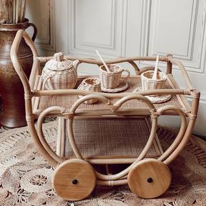 Carritos de juguete de mimbre para juegos de simulación, carritos de servicio de postres, carrito de té de madera, carrito de bebidas para niños - Product Image 5
