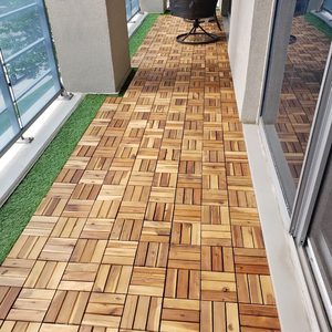 Dalles de terrasse en bois d'acacia écologiques imperméables de style traditionnel, 6 lattes carrées de 12 mm d'épaisseur, parquet extérieur FSC - Product Image 5