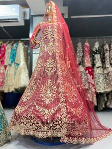 Red Bridal Lehenga Choli Heavy Hand Zari Embroidery Velvet <b>Net</b> Anarkali A-Line Floor-Length Suit Dupatta Wedding Festival Wear - Product Image 1