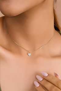 Collar con Colgante de Corazón de Diamante, Corte Redondo Pavé, Diamante Cultivado en Laboratorio, Oro Sólido de 14K/18K, Solitario, Uso Diario, Cadena Clásica de 18 Pulgadas para Combinar en Capas - Product Image 4