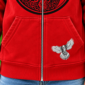 Sudadera con capucha roja de terciopelo para hombre, estilo urbano, diseño personalizado estampado, corte regular, para otoño. - Product Image 5