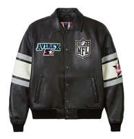 Jaket Bomber Kulit Asli Vintage Pria Avirex Custom dengan Bordir Patch, Jaket Varsity Balap, Produsen Grosir OEM ODM