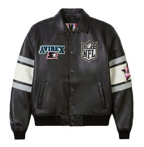 Avirex Custom Men's Vintage Genuine Leather Bomber <b>Jacket</b> Embroidered Patch Racing Varsity <b>Jacket</b> OEM ODM Wholesale Manufacturer - Product Image 1