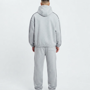 OEM Manufacturer Custom logo Fleece <b>Oversized</b> Zip Hoodie <b>Sweatpants</b> With Piping Wholesale High Quality Loose Fit Tracksuit Set - Product Image 5