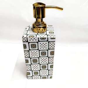 Modern White Ceramic Printed Dispense <b>Bathroom</b> <b>Set</b> Wooden Soap Dispenser Tumbler Tray <b>Accessories</b> - Product Image 6