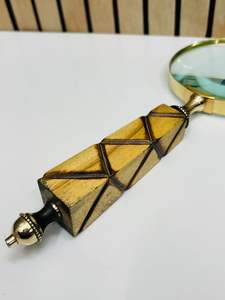4'' Handheld Magnifying <b>Glass</b> with Geometric Carved Wooden Handle & Brass Frame | Optical <b>Glass</b> <b>Reading</b> Magnifier - Product Image 3