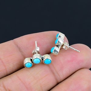 Handmade Vintage Round Shape Turquoise Gemstone 925 Sterling <b>Silver</b> <b>Stud</b> Earring New Arrival Prong Setting Wedding Party - Product Image 4