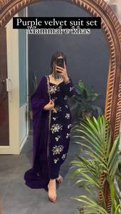 TOP PENT Dupatta de terciopelo de viscosa pesado con bordado de hilo y lentejuelas, estilo vintage para fiesta y trabajo - Product Image 4