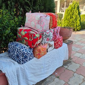 Block Printed Indian 100% Cotton Cosmetic <b>Bag</b> Makeup Pouches Large Capacity <b>Foldable</b> Travel Accessories for Bathroom Use Holiday - Product Image 3