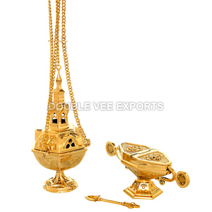 Brass Censer with Boat, Spoon & Velvet Box | <b>Church</b> <b>Incense</b> Set - DOUBLE VEE EXPORTS - Product Image 5