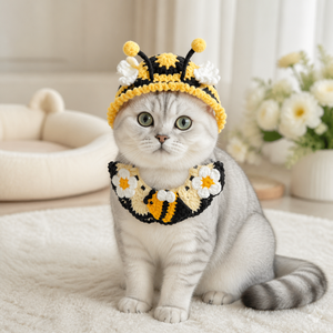 Novedosos y Divertidos Gorros para Mascotas, Bufandas Tejidas para Perros y Gatos, Conjuntos de Baberos Hechos a Mano, Estilo Instagram, Patrón de Dibujos Animados, para Sesiones de Fotos - Product Image 2