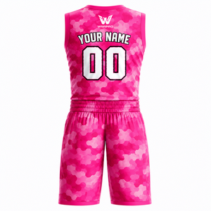Ensemble de maillots de basket-ball personnalisés WARPRO en camouflage rose sans manches, vêtements de sport respirants pour adultes unisexes, vente en gros - Product Image 2