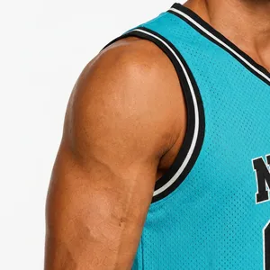 Maillot de basket-ball bleu personnalisé pour hommes, col en v, sans manches, impression sublimée, nom personnalisé, numéro 09, maille respirante, 100% Polyester - Product Image 5