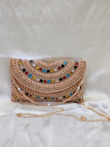 Designer Stone Work Exclusive Handmade High Quality Fashion Multi Color <b>Clutch</b> Bags Flap Closure Polyester for Ladies <b>Weddings</b> - Product Image 4