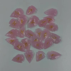 Rose Quartz ArrowheadRune Stone <b>Set</b> Beautiful Futhark <b>Crystal</b> Rune <b>Set</b> Feng Shui Style Engraved Muntaha Agate for Healing Stone - Product Image 1