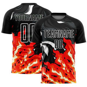Maillot d'équipe personnalisé à manches courtes et col en V, imprimé par transfert thermique, motif flamme, unisexe, respirant, 100 % polyester - Product Image 4