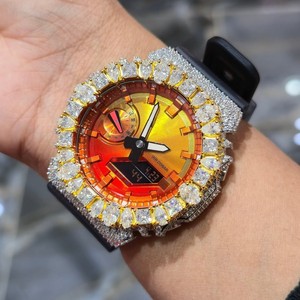 Reloj de Cuarzo con Incrustaciones de Moissanita, Estilo Hip Hop de Lujo, Correa de Goma Analógica Mixta, Esfera Redonda de 20 mm, Fabricación de Muestras Personalizadas para Niños - Product Image 2