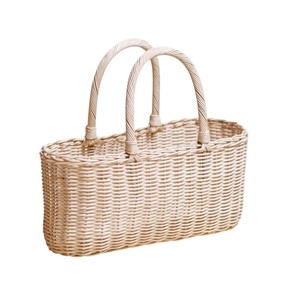 Premium <b>Empty</b> Holiday Wicker Gift <b>Basket</b> Three Tone Horizontal Stripe Fixed High Arched Handle Storage <b>Hamper</b> Rattan Picnic Bask - Product Image 4