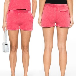 Shorts en tissu éponge écologique pour femmes, coupe ajustée, haute élasticité, poches, respirant, tricoté en spandex/polyester, style décontracté classique - Product Image 1
