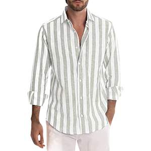 Camisa de Hombre de Verano, Transpirable, de Lino y Algodón, Satén, Informal, Antiarrugas, con un Solo Botón, Teñido Liso - Product Image 5