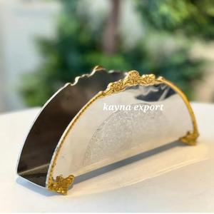 Hotel Restaurant Tissue Holder Luxury Handmade Classic <b>Stainless</b> <b>Steel</b> Brass Design Border Silver Shiny Finished Metal <b>Table</b> - Product Image 2