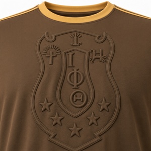 เสื้อยืด Iota Phi Theta พรีเมียมสีน้ำตาลลายนูน สำหรับผู้ชาย ลายตราสัญลักษณ์โทนสี แขนสั้น คอกลม สไตล์ลำลอง แฟชั่น แต่งขอบสีทอง สไตล์วิทยาลัย - Product Image 6