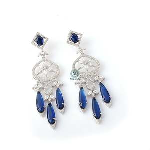 Hanna Sapphire Blue CZ Designer Drop Earrings - Product Image 4