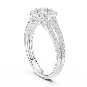 White Gold Moissanite Engagement <b>Ring</b> Round Brilliant Pave Setting <b>Split</b> Shank Halo Band for Women Classic Style Jewelry - Product Image 2