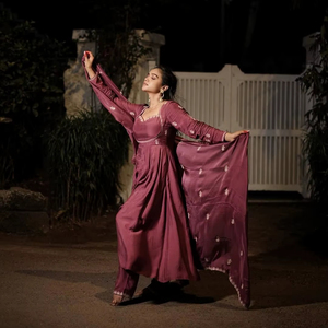 Indian Pakistani Beautiful Designer Anarkali <b>Silk</b> <b>Fabric</b> Fancy Thread Work Wedding Casual Traditional Women Wear - Product Image 1