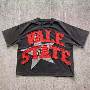 Custom Wholesale Vintage Oversize Men's T-Shirt Polyester/Cotton 220 Grams Front Embroidery Streetwear Breathable Summer <b>Tees</b> - Product Image 4