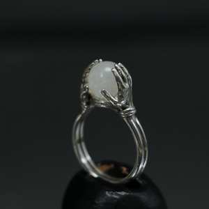 Anillo de Plata de Ley 925 Hecho a Mano con Piedra Lunar Certificada IGI, Estilo Art Deco, Joyería de Bola de Bruja, para Mujeres y Hombres, Místico Gótico - Product Image 5