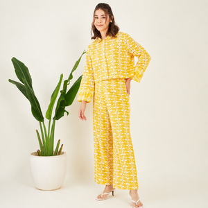 Conjunto Elan Coord Premium 100% Algodón Schiffli para Mujer, Estilo Casual de Primavera/Verano, Dos Piezas, Camisa Holgada y Pantalón de Pierna Ancha - Product Image 1